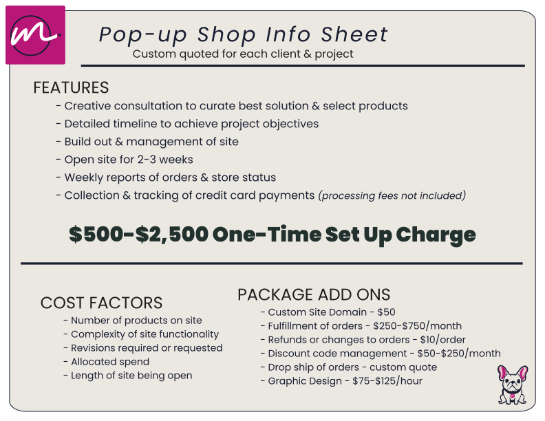 Custom pricing information for hosting Popup Shops on your website for your brand in Omaha.